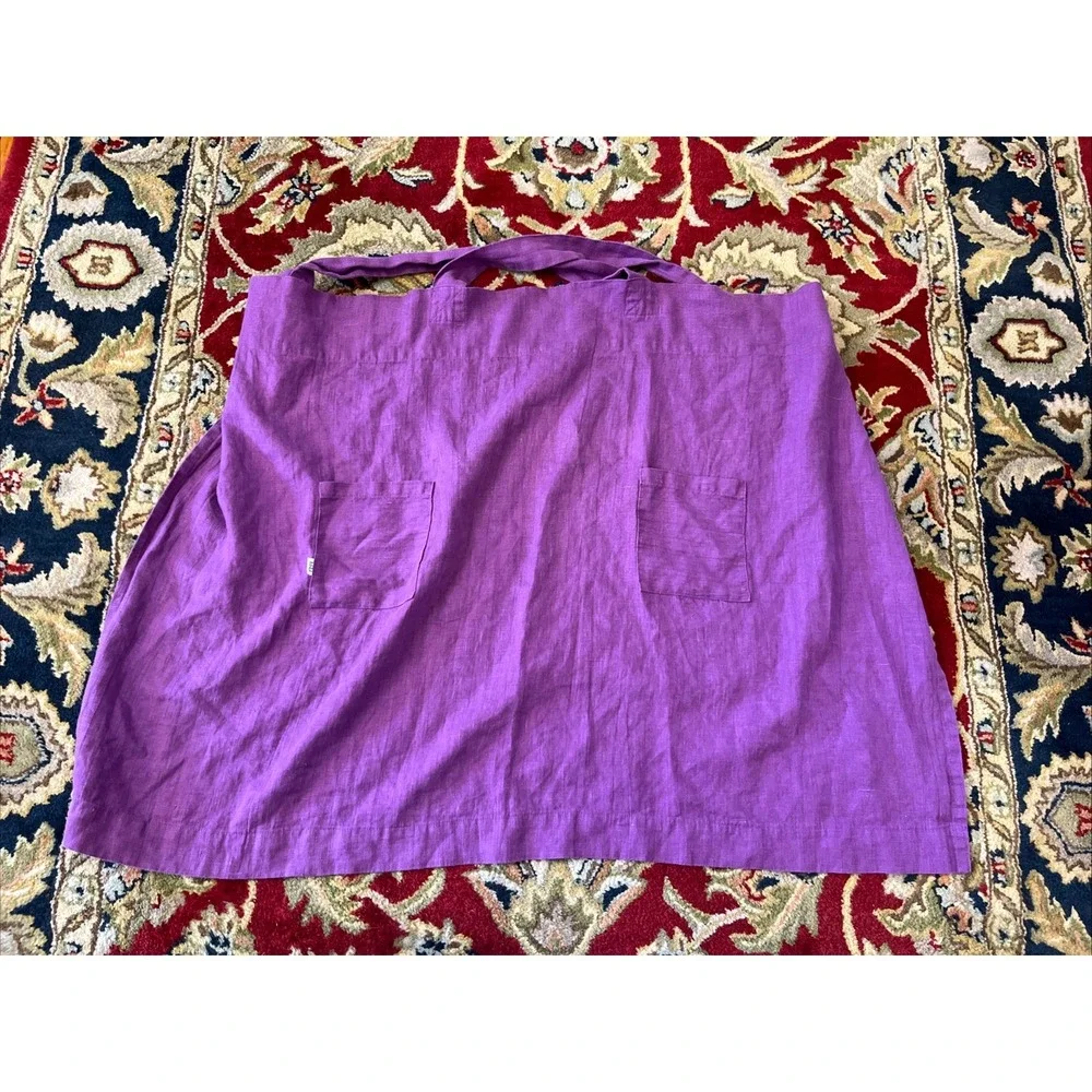 M&M 100% Linen Cross Back Smock Apron One Size Purple Molly Morris Design $100